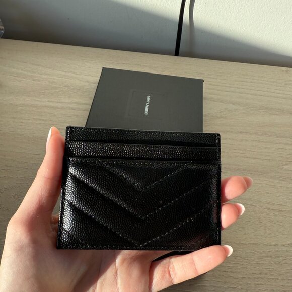 NWT Saint Laurent YSL Card Holder Chevron Pattern Black Leather Grain De Poudre - Picture 6 of 10